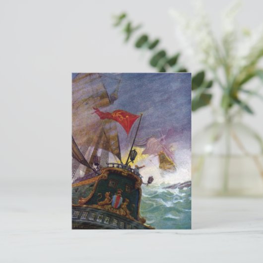 Verkopende schepen in een Zee met winkels Briefkaart (Staand voorkant)