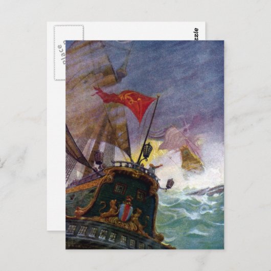 Verkopende schepen in een Zee met winkels Briefkaart (Voorkant / Achterkant)