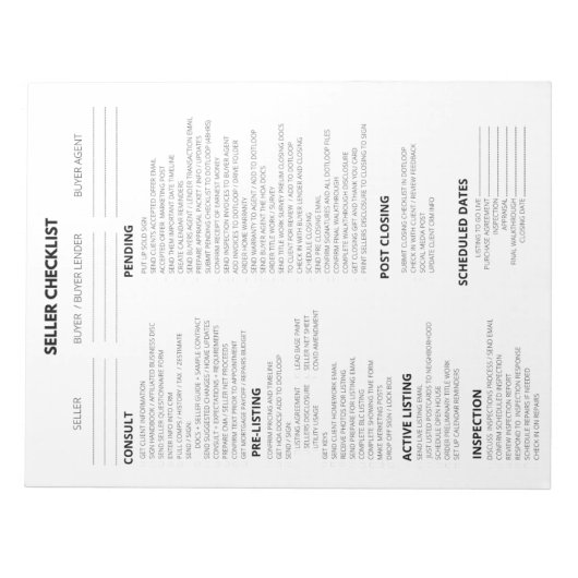 VERKOPER CONTROLELIJST VOOR REALTOREN NOTITIEBLOK (Voorkant)