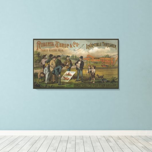 Verkoper in het veld met boer die Boerderij verkoo Canvas Afdruk (Insitu (Houten vloer))