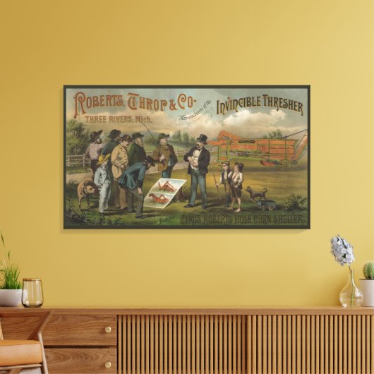 Verkoper in het veld met boer die Boerderij verkoo Canvas Afdruk (Insitu (Woonkamer))