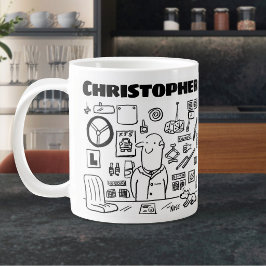 Verkoper van auto-onderdelen en accessoires voor a grote koffiekop