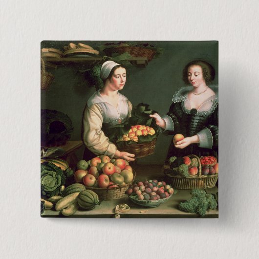 Verkoper van groenten en fruit vierkante button 5,1 cm (Voorkant)
