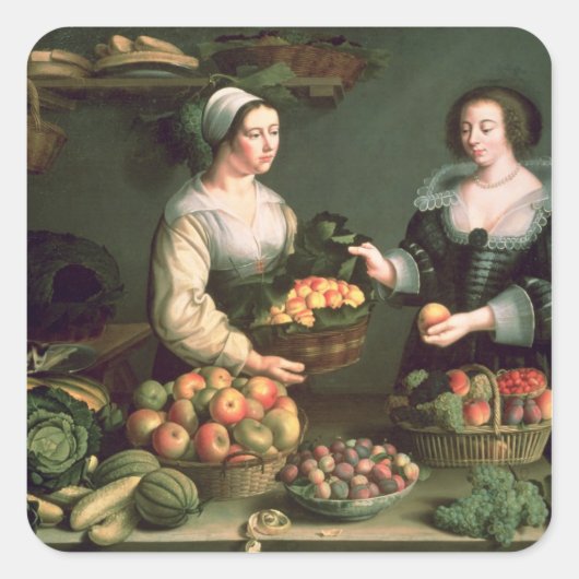 Verkoper van groenten en fruit vierkante sticker (Voorkant)