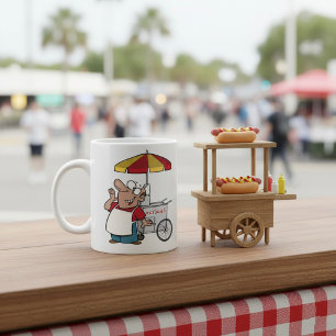 Verkoper van hete-hondkarretje Straatvoedselverkop Koffiemok