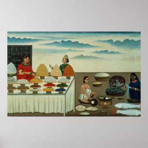 Verkoper van vis, zoetvleesfabrikant en verkopers poster