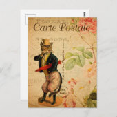  verkreukte kstofkat met Pet en paraplu Briefkaart (Voorkant / Achterkant)