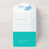 Verlaat Baby shower waterverf schildpad aqua All In One Uitnodiging (Buitenkant)