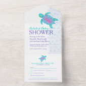 Verlaat Baby shower waterverf schildpad aqua All In One Uitnodiging (Binnen)
