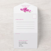Verlaat Bruiloft feest roze bougainvillea All In One Uitnodiging (Buitenkant)