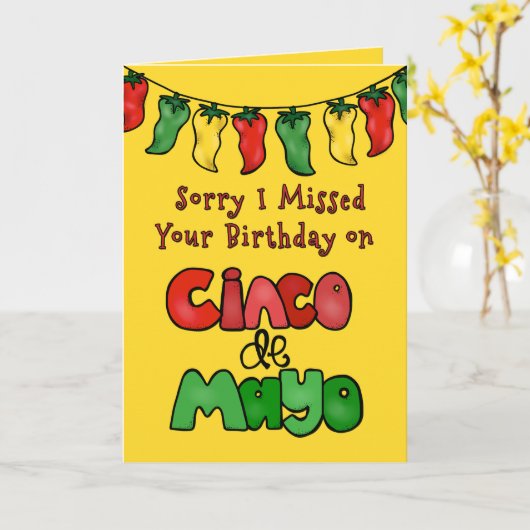 Verlaat Cinco de Mayo Verjaardag, kleurrijke Jalap Kaart (Gele Bloem)