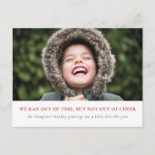 Verlaat feestvreugde, late groeten dit jaar feestdagenkaart (Voorkant)