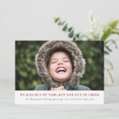 Verlaat feestvreugde, late groeten dit jaar feestdagenkaart (Staand voorkant)