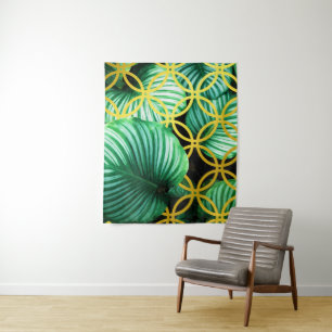 Verlaat Geometrische Tropische Moderne Illustratie Wandkleed