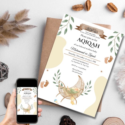 Verlaat Herfstwieg Unisex Baby Aqiqah Moslim Kaart