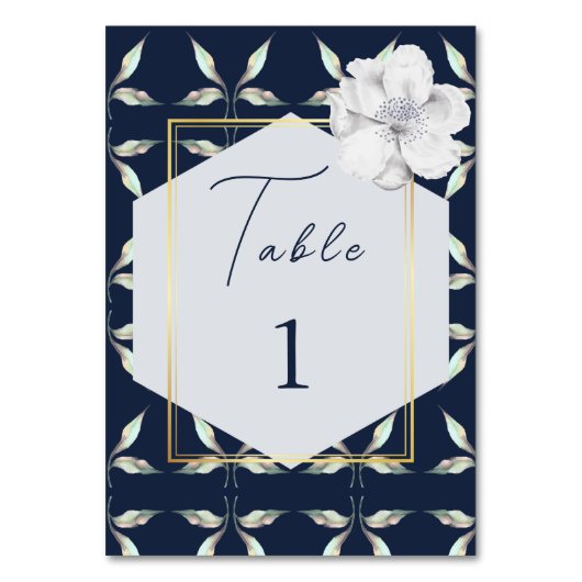 Verlaat Pattern en Lijst Navy Blue Floral Wedding Kaart (Achterkant)
