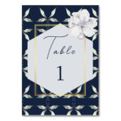 Verlaat Pattern en Lijst Navy Blue Floral Wedding Kaart (Voorkant)
