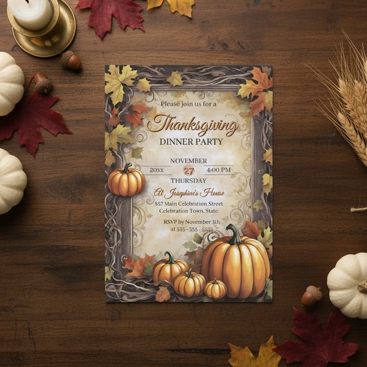 Verlaat pompoenen  Thanksgiving Dinner Party Kaart