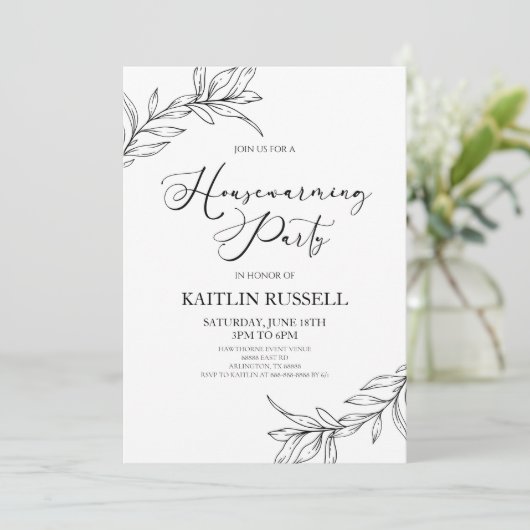 Verlaat takken minimalistisch Housewarming Party Kaart (Staand voorkant)