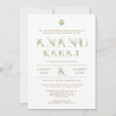 Verlaat Typografie Witte Anand Karaj Sikh Bruiloft Kaart (Voorkant)