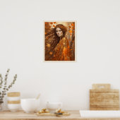 Verlaat Vallende Vrouw in Herfst Oranje Gown Vrouw Poster (Keuken)
