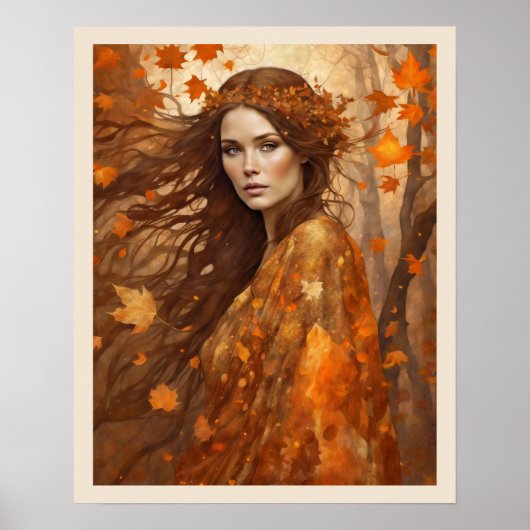 Verlaat Vallende Vrouw in Herfst Oranje Gown Vrouw Poster (Voorkant)