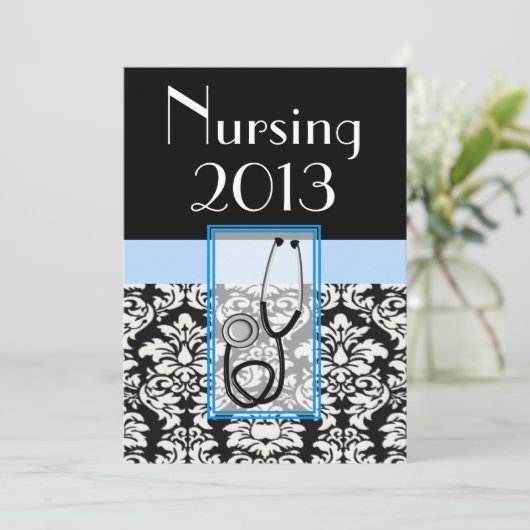 Verlangde Afstuderen Graduation Invitations Damask Kaart (Staand voorkant)