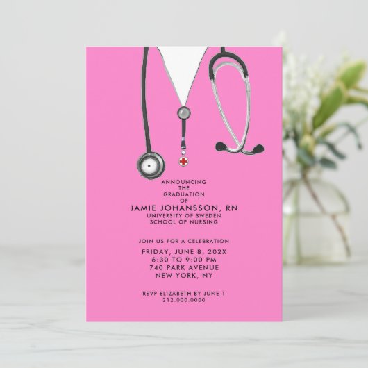 Verlangde Afstuderen Roze Partij Uitnodigingen (Staand voorkant)