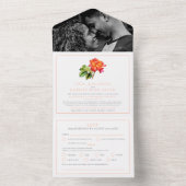 Verlate bruiloft thee roos waterverf koraal sinaas all in one uitnodiging (Binnen)