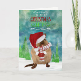 Verlate kerst Gerbil Santa Hat in de winter Scene Feestdagen Kaart