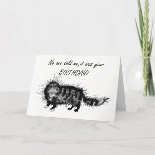 Verlate verjaardag, chagrijnige kat. kaart (Voorkant)