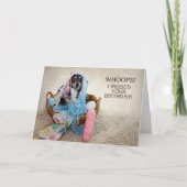 VERLATE VERJAARDAG - HUMOR - HOND VERSTRIKT IN GAR KAART (Voorkant)