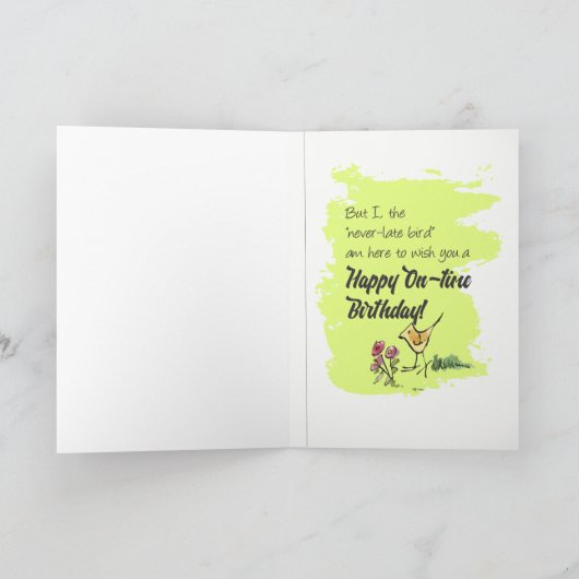 Verlate verjaardagsvogel kaart (Binnen)