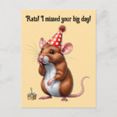 Verlate verjaardagswensen met een Schattigee rat Briefkaart (Voorkant)