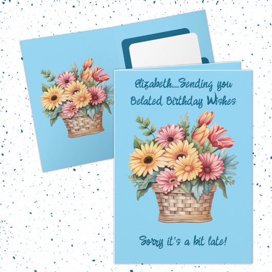 Verlate verjaardagswensen naam blauw kaart