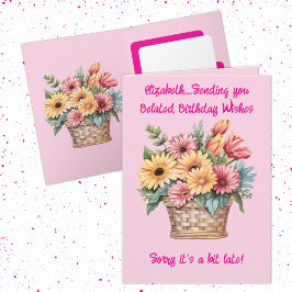 Verlate verjaardagswensen naam roze kaart