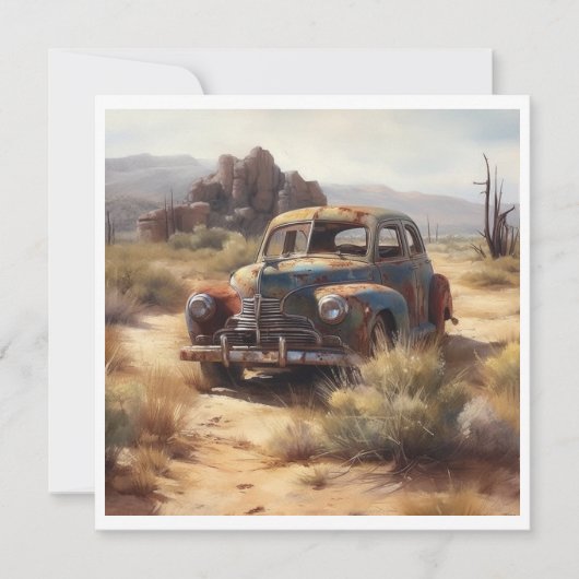 Verlaten auto in de woestijn (Voorkant)