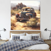 Verlaten auto in de woestijn canvas afdruk (Insitu (Slaapkamer))