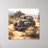 Verlaten auto in de woestijn canvas afdruk (Voorkant)