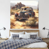 Verlaten auto in de woestijn canvas afdruk (Insitu (Slaapkamer))