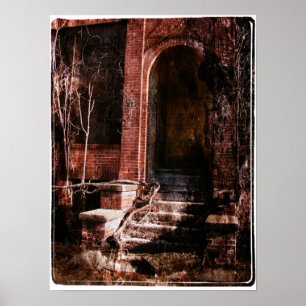 Verlaten baksteen en wijnstokken poster