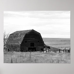 Verlaten Barn Black en White Poster