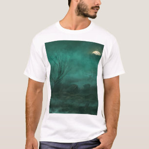 verlaten begraafplaats maanverlichte nachtscène t-shirt