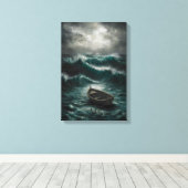 Verlaten boot in Stormy Waters Ocean Art Canvas Afdruk (Insitu (Houten vloer))