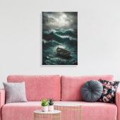 Verlaten boot in Stormy Waters Ocean Art Canvas Afdruk (Insitu (Woonkamer))
