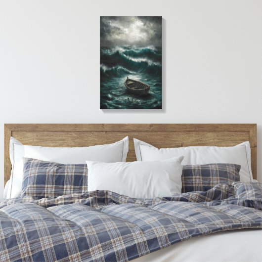 Verlaten boot in Stormy Waters Ocean Art Canvas Afdruk (Insitu (Slaapkamer))