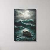 Verlaten boot in Stormy Waters Ocean Art Canvas Afdruk (Voorkant)