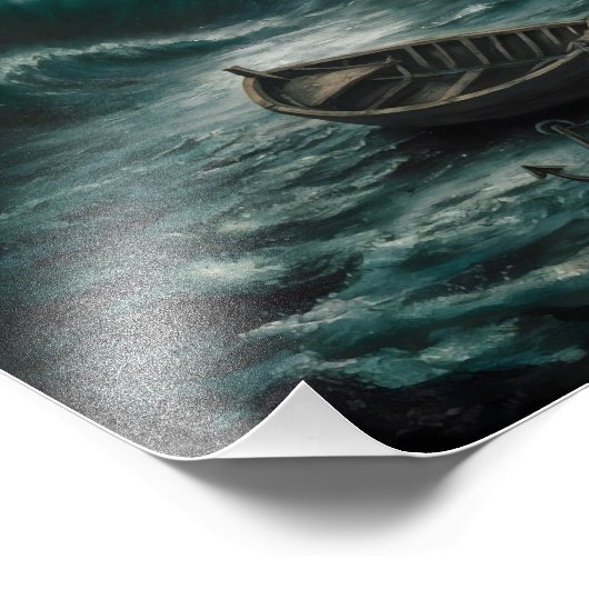 Verlaten boot in Stormy Waters Ocean Art Foto Afdruk (Hoek)