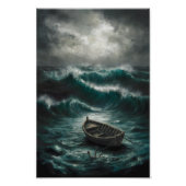 Verlaten boot in Stormy Waters Ocean Art Foto Afdruk (Voorkant)