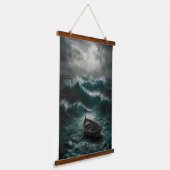 Verlaten boot in Stormy Waters Ocean Art Hangend Wandkleed (Gebogen)